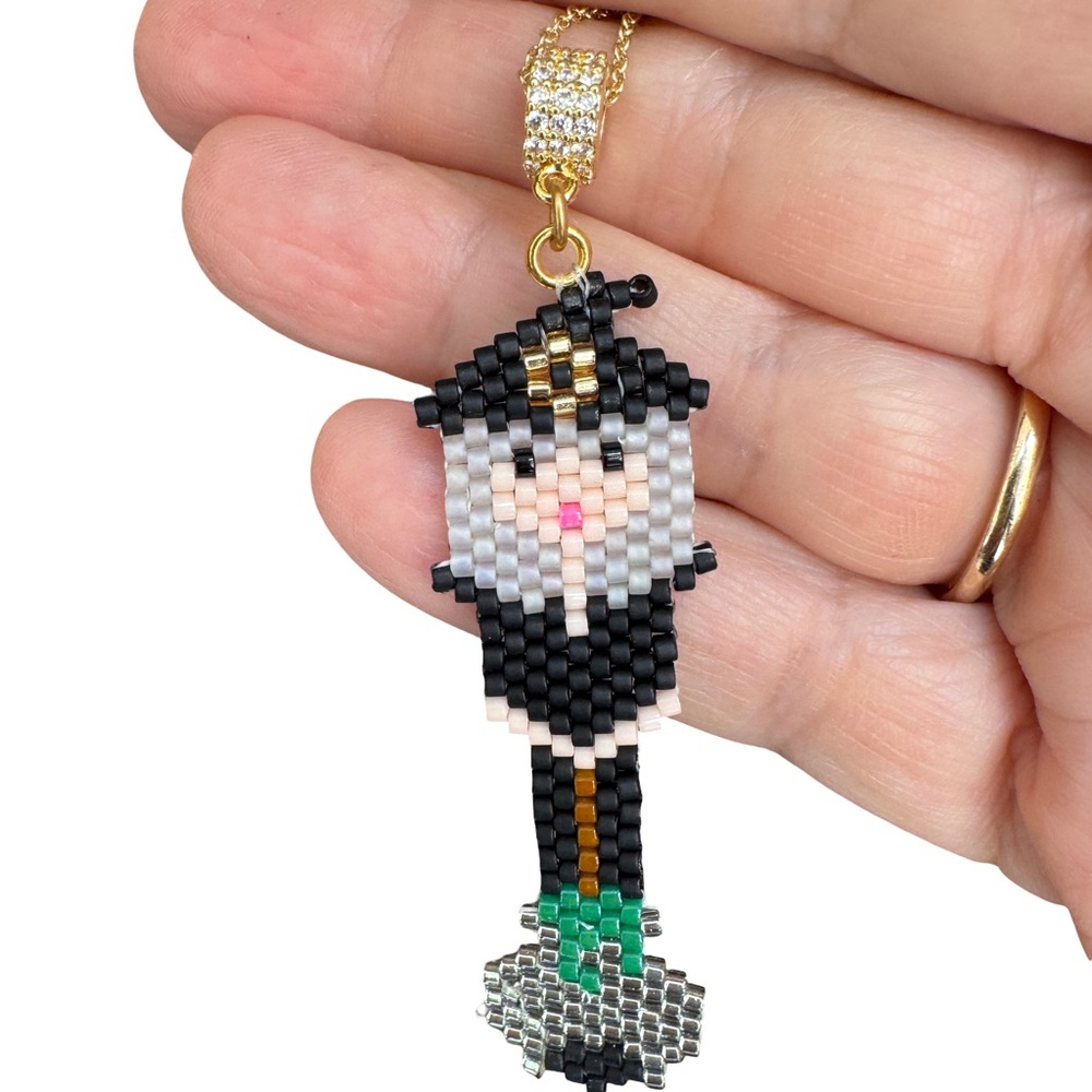 Hand crafted beaded witch with cauldron pendant necklace - Picture 6 of 11